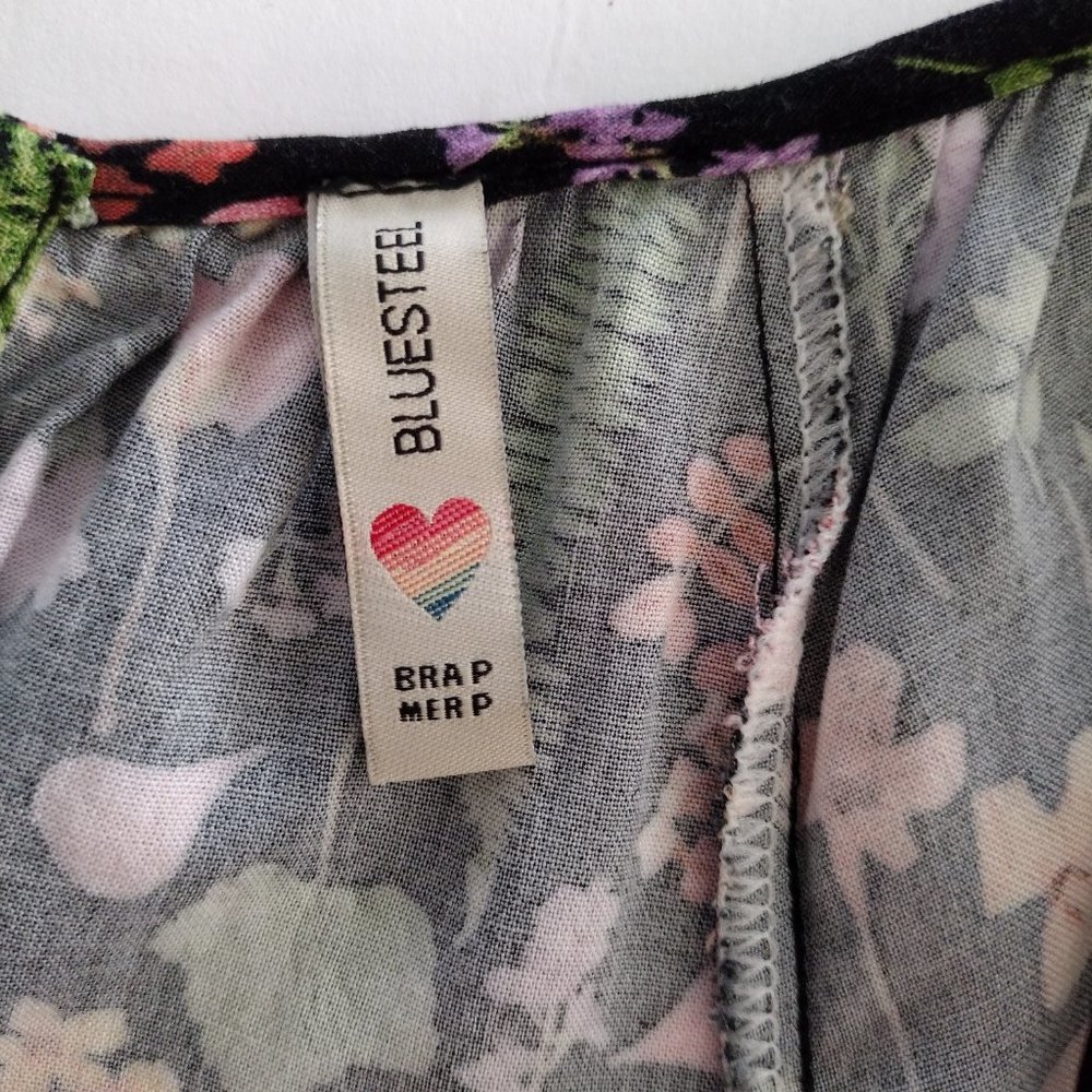 Blue Steel Multicolored Floral Balloon Sleeve Peep Hole Back Fit and Flare - Picture 11 of 11